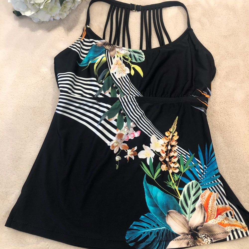 Leilani Black Tropical Floral Tankini, Size 6